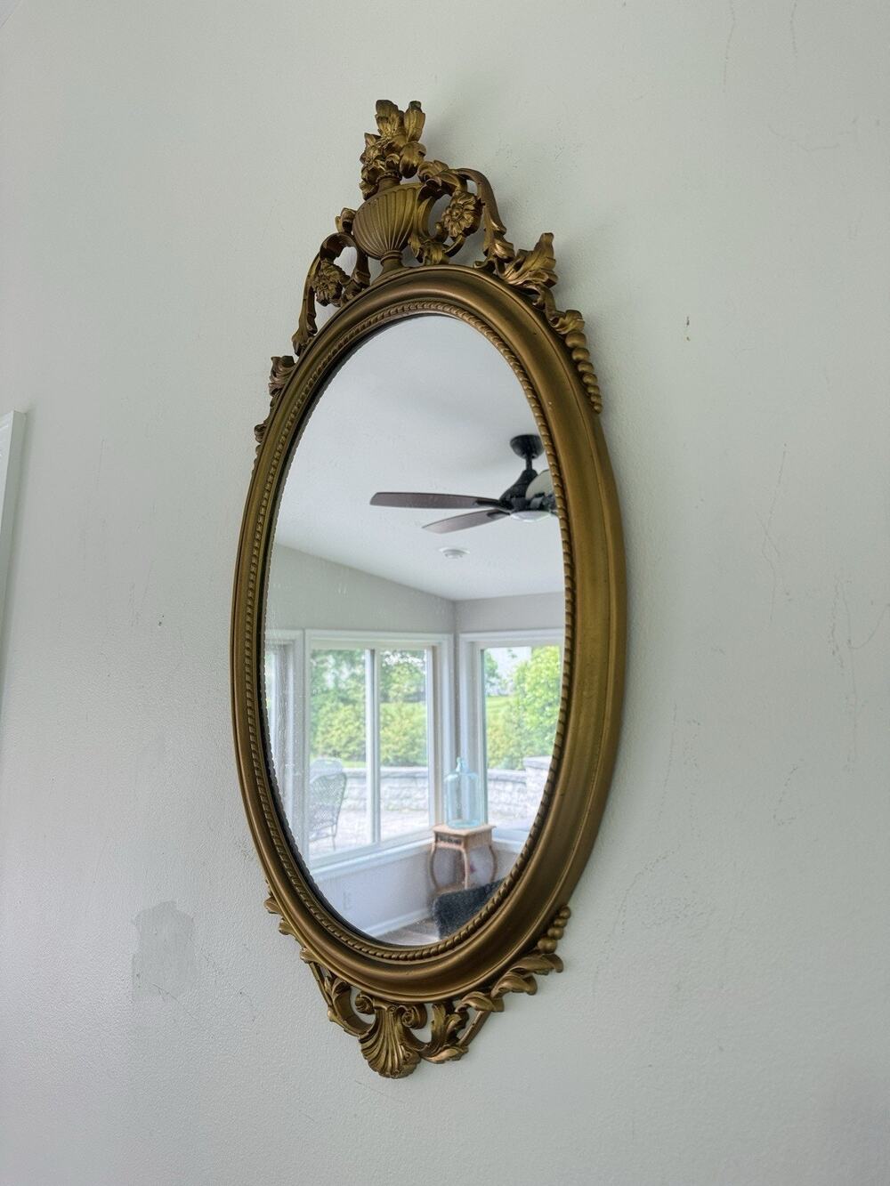 Vintage Syroco Gold Wall Mirror Ornate Floral Hollywood Regency Oval 31x16”